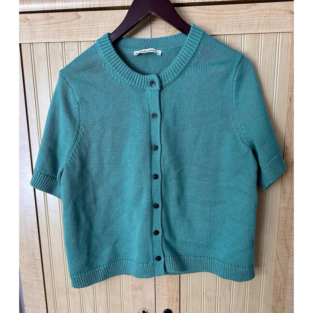 Abercrombie & Fitch short sleeve button up knit Cardigan Sweater green size L